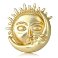Sun And Moon Face Brooch In Metal With A Sculpted Celestial Face And Radiating Rays view 1