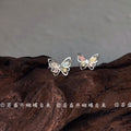 Silver Tone Pastel Iridescent Stone Open Butterfly Stud Earrings view 6