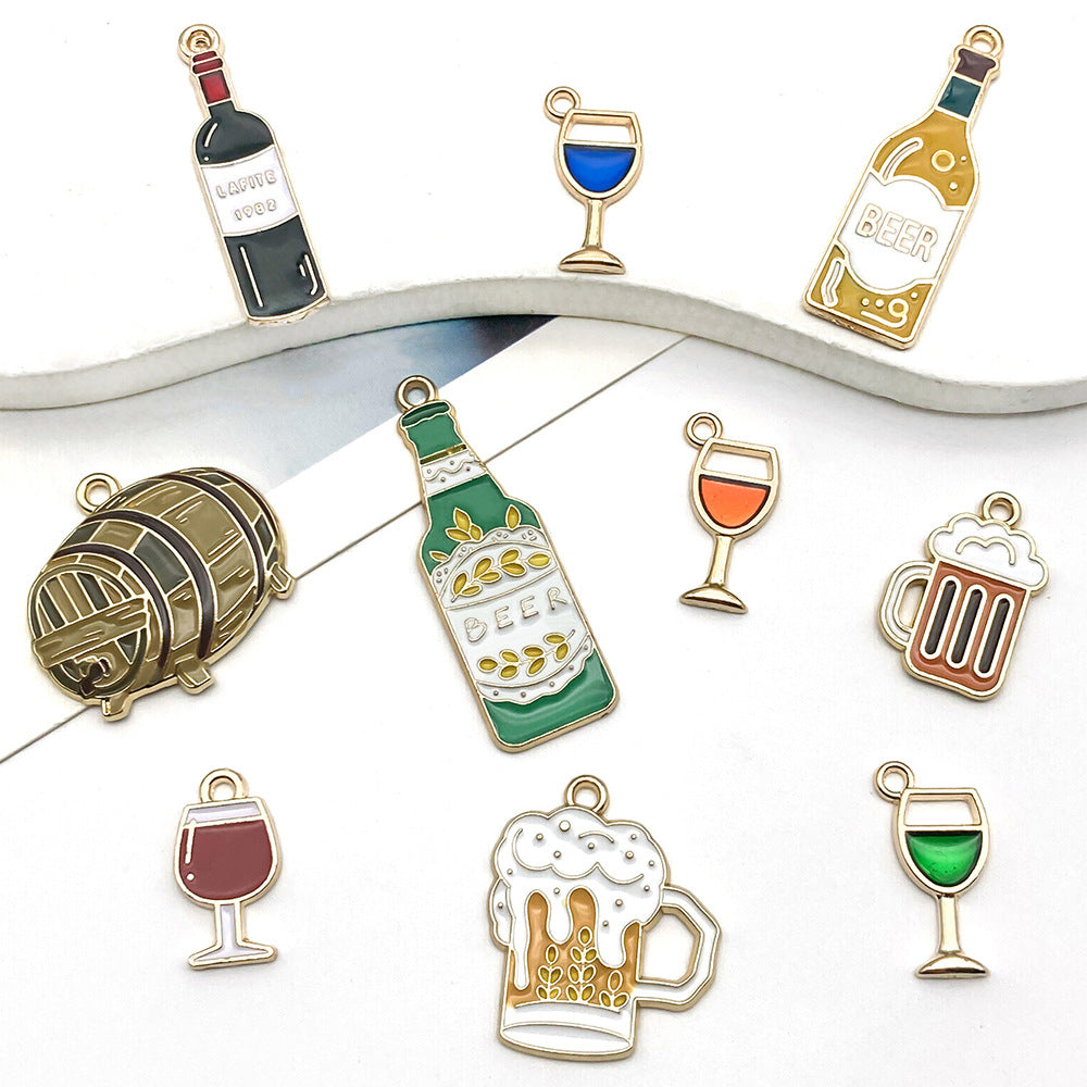 Green Enamel Zinc Alloy Wine Bottle Beer Cup Bottle Cap Charm Pendants for DIY Jewelry
