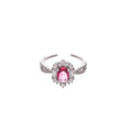 Silver Open Ring Pink Oval Halo Crystal Side Accents view 5