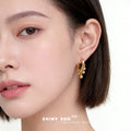 Gold Heart Huggie Hoop Earrings With Dangling Ball Charms view 2