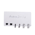 Black Heart Silver Huggie Five Pair Mixed Earring Set view 5