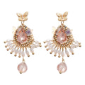Pink Crystal Chandelier Earrings with Beaded Fringe view 5