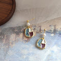 Irregular Colorblock Enamel Drop Earrings Pearl Gold Tone Frame view 1