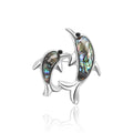 Double Dolphin Brooch Two Silver-Tone Dolphins Crystal Accent Pin view 1