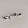 Silver Mini Flower Stud Earrings Black White Centers view 3