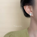 Silver Butterfly Stud Earrings Mint Enamel Crystal Wing view 2