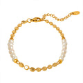 Gold Freshwater Pearl And Disc Bead Adjustable Bracelet view 5