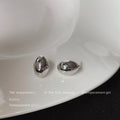 Gunmetal Tone Mirror Polished Oval Stud Earrings For Women view 3