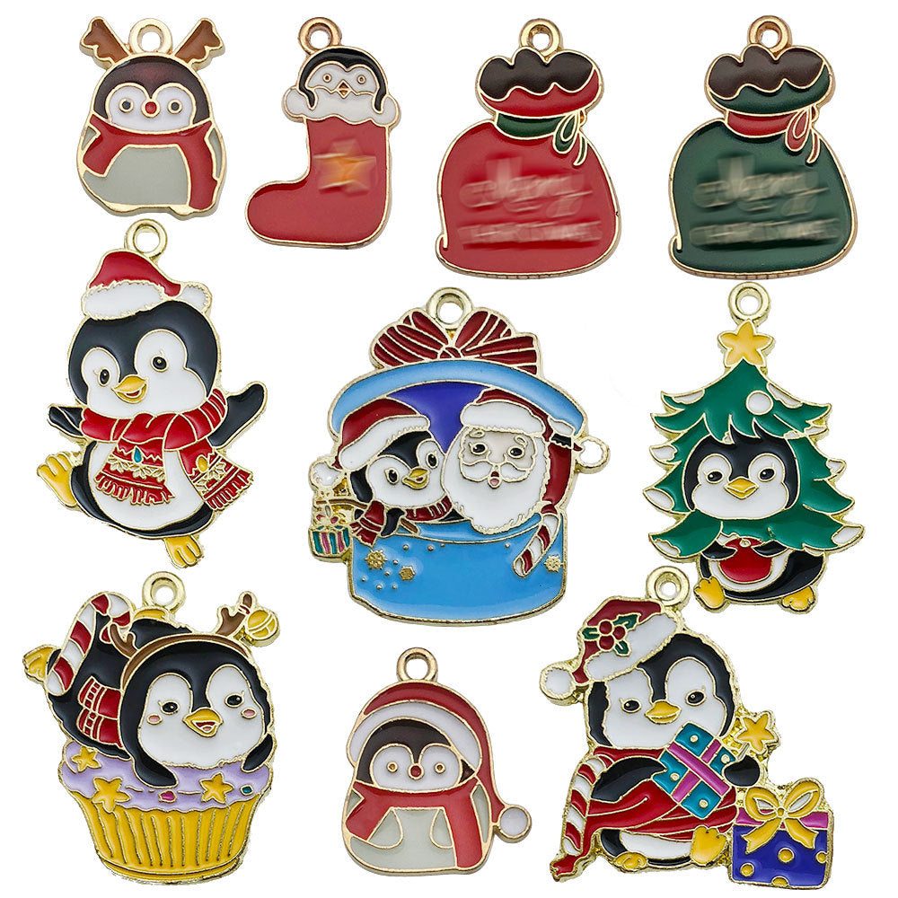 Zinc Alloy Christmas Penguin Tree Santa Charm Pendant for DIY Earring Keychain Jewelry