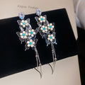 Blue Floral Butterfly Tassel Earrings in Two Tones view 6