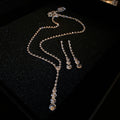 Silver Y-Drop Rhinestone Necklace Matching Drop Earrings Set view 6