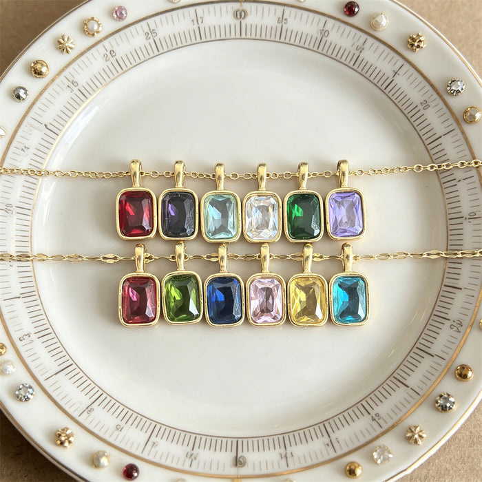 Gold Tone Chain Necklaces With Twelve Rectangular Birthstone Pendants