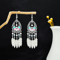 Twenty Silver Tone Ethnic Feather Fringe Hook Earrings view 10