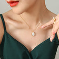 Cat's Eye Oval Pendant Necklaces Gold Silver Large Small Colors view 1