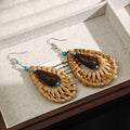 Woven Teardrop Brown Center Turquoise Bead Hook Earrings view 4