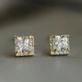 Square Princess Cut Stud Earrings Gold Silver Clear Green view 2