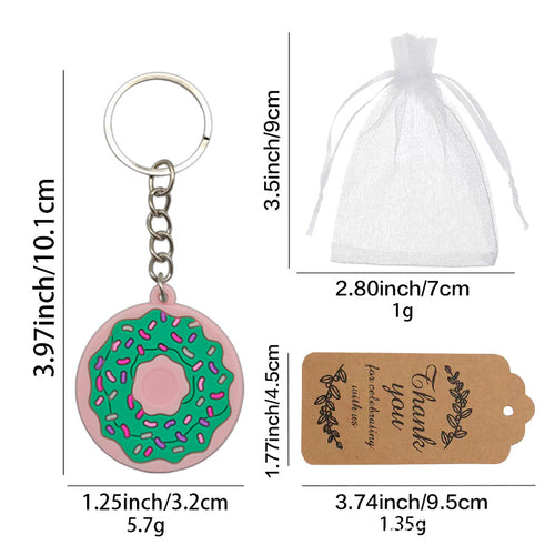 Size chart for green frosting donut keychain bag and tag weights