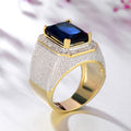Rectangular Blue And Black Stone Wide Signet Ring In Silver Tone view 2