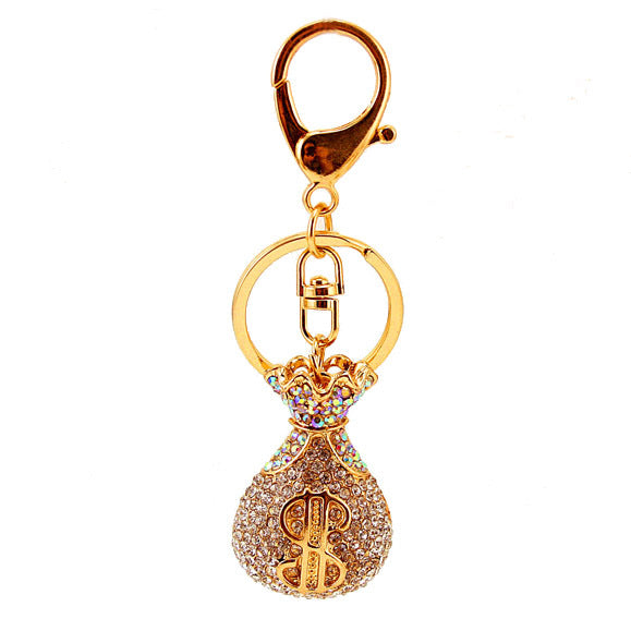 Rhinestone Lucky Money Bag Zinc Alloy Car Keychain Bag Charm