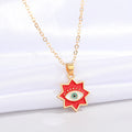 Gold Tone Enamel Evil Eye Pendant Necklaces in Five Shapes and Colors view 6