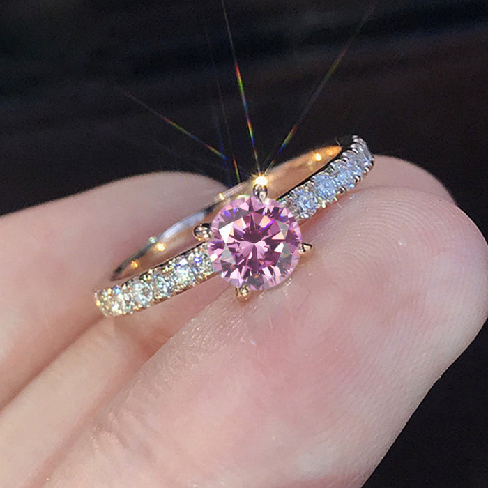 Round Solitaire Pave Ring In Silver, Gold, Rose, And Pink Variants