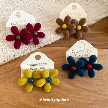Flocked Flower Stud Earrings In Four Bright Colors
