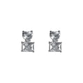 Silver Clear CZ Heart Rectangle Geometric Stud Earrings view 5