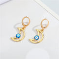 Gold Tone Evil Eye Huggie Earrings with Ten Symbolic Drop Designs view 11