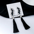Silver Jagged Black Thread Tassel Long Stud Earrings view 6
