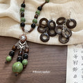 Coconut Shell Ring Drop Earrings Bead Tassel Necklace view 1