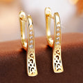 Gold Hollow Filigree CZ Line Huggie Ear Clip Earrings Pair view 1
