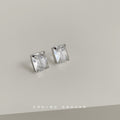 Clear Rectangular Glass Crystal Stud Earrings Silver view 1