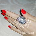 Baguette Leaf Statement Ring In Polished Silver Tone view 4