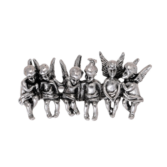 Black Silver Tone Flower Two Designs Metal Brooch Pin 4.5 x 2.2 cm