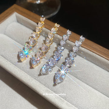 Crystal Heart Linear Drop Stud Earrings in Two Finishes