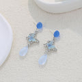Blue Butterfly Floral and Pale Teardrop Dangle Stud Earrings view 2
