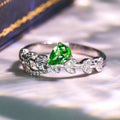 Silver Leaf Vine Green Teardrop Pear CZ Ring Sizes 6-10 view 1
