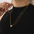 Two-Tone Brushed Barrel Pendant Seed Bead Layer Necklace view 3