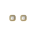 Antique Gold Square Openwork Frame Pearl Stud Earrings view 5