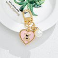 Heart Charm Keychain with Bear Silhouette and Pearl Rhinestone view 3