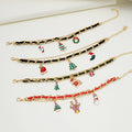 Six Christmas Charm Ribbon Woven Gold Chain Bracelets view 1
