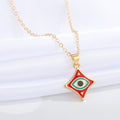 Gold Tone Diamond Shaped Enamel Evil Eye Necklaces in Five Colors view 9