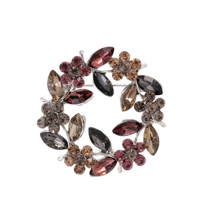Red Flower Crystal Metal Brooch Pin for Jackets and Lapels