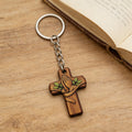 Wooden Praying Hands Cross Keychain Silver Chain Ring view 4