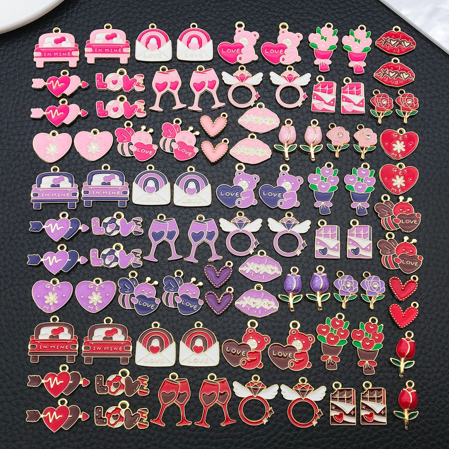 Zinc Alloy Enamel Heart Bouquet Charm Pendant for DIY Bracelet Necklace Keychain