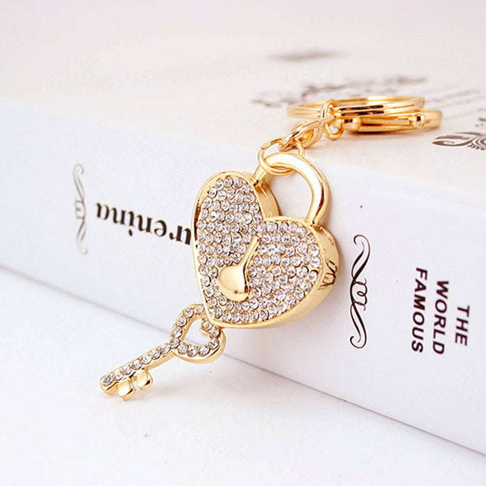 Rhinestone Heart Lock Keychain, Valentine's Car and Bag Charm