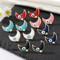 Gold Tone Enamel Crescent Moon Evil Eye Stud Earrings in Five Colors view 1