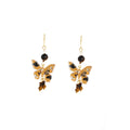 Beige Butterfly Print Brown Bead Long Hook Earrings view 5