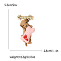 Brown Dog Gold Bow Brooch Holding Pink Heart Bone Pin view 5